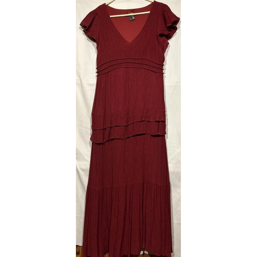 Maxi Lagenlook Layered Flutter Sleeve Dress Burgundy Taylor Brand No tag size S